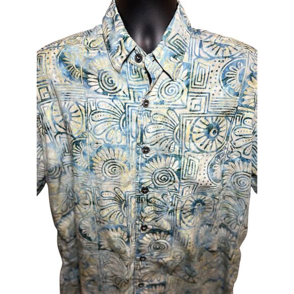 Johari West Shirt Mens Large Short Sleeve Button Up Hawaiian Geometric Resort - Picture 1 of 11